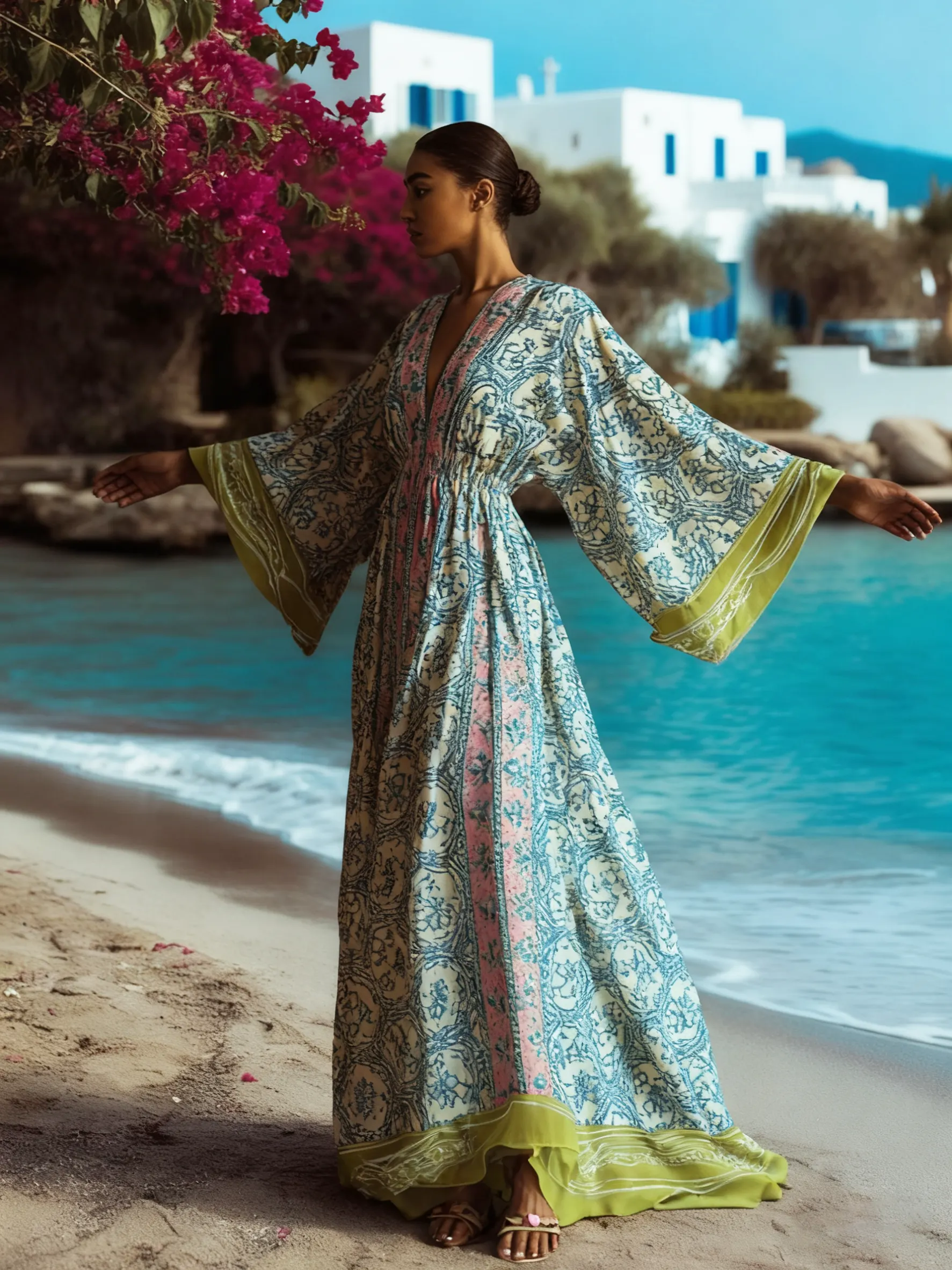 Art Ladies Linen V Neck Dress
