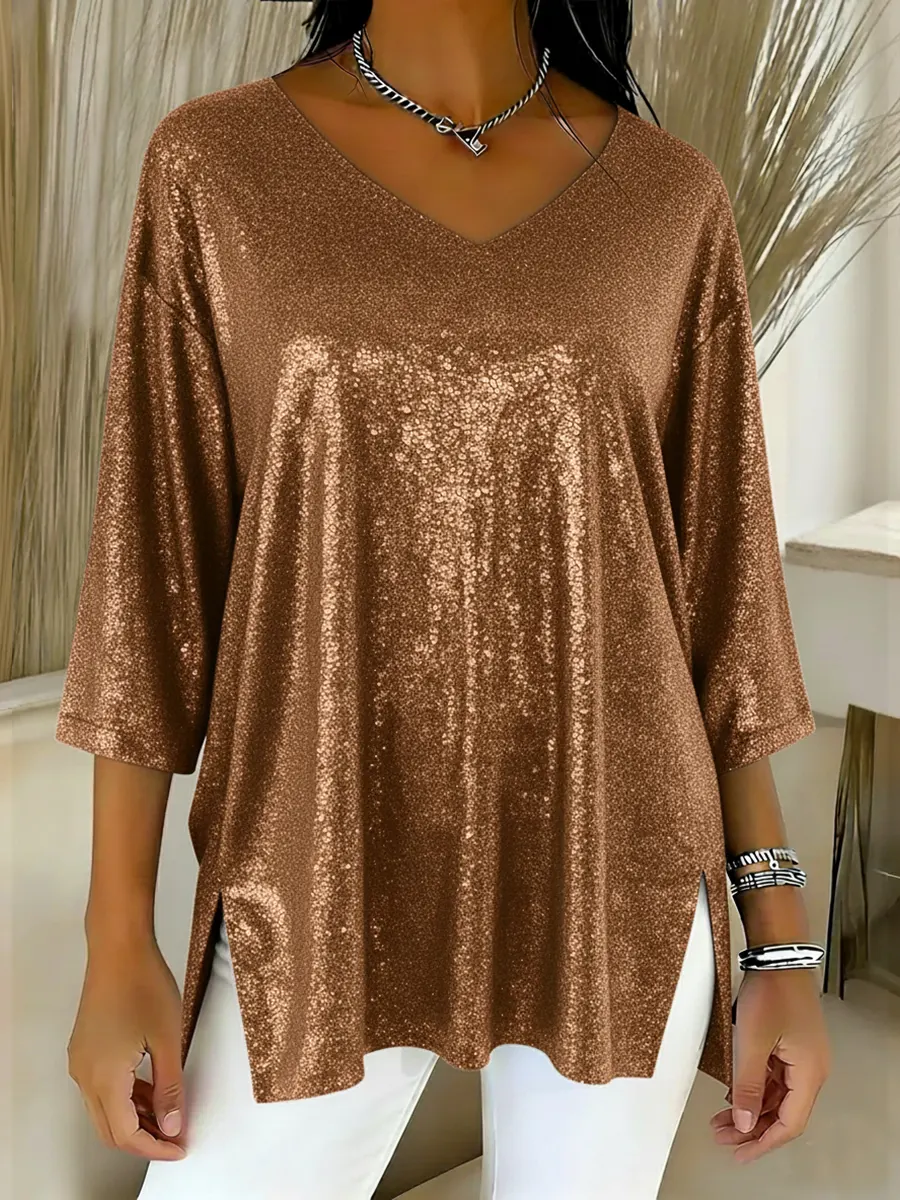 Sparkly Christmas V-neck Top