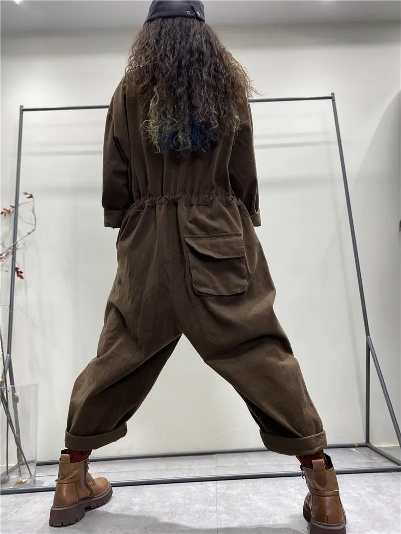Vintage literary hundred hundred size loose one-piece dress pants