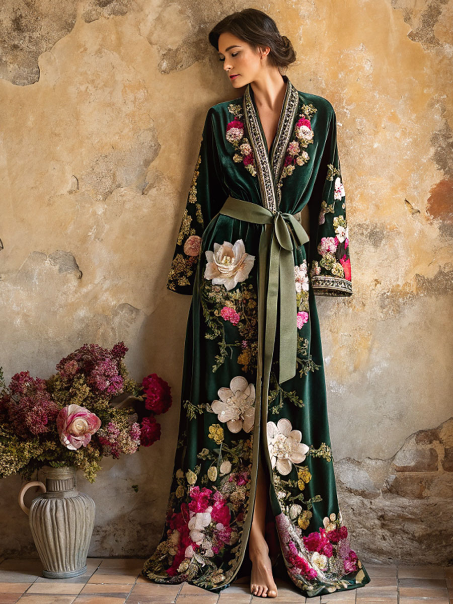 Autumn and winter elegant velvet robe (with belt)