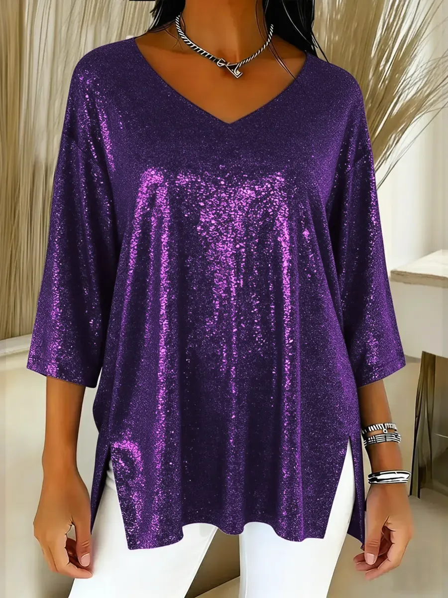 Sparkly Christmas V-neck Top