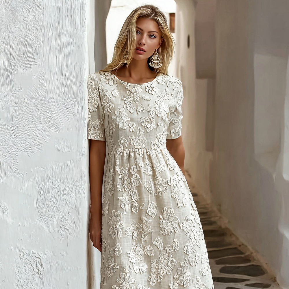 Vintage Floral Lace Embroidered Cozy Maxi Dress