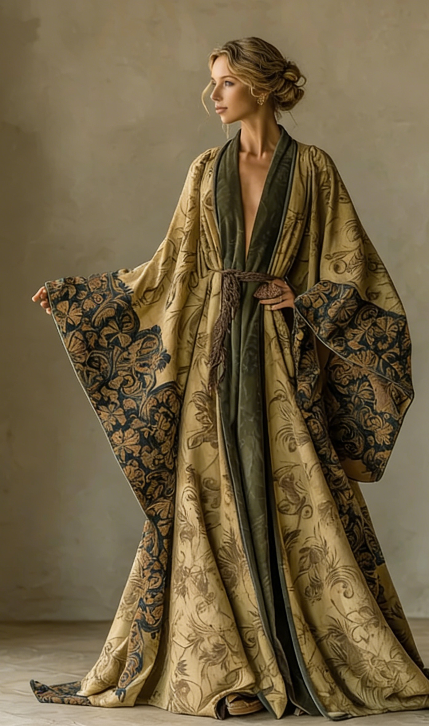 Elegant autumn/winter vintage floral style velvet robe (with belt)