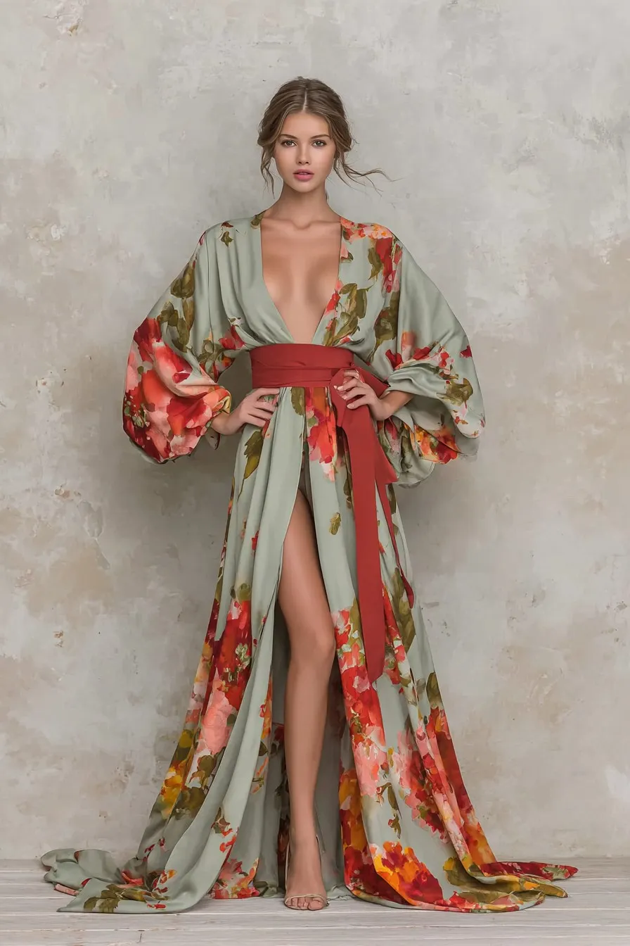 Elegant Vintage Printed Robe