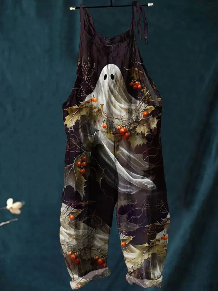 Halloween Ghost Art Print Casual Wide-Leg Jumpsuit