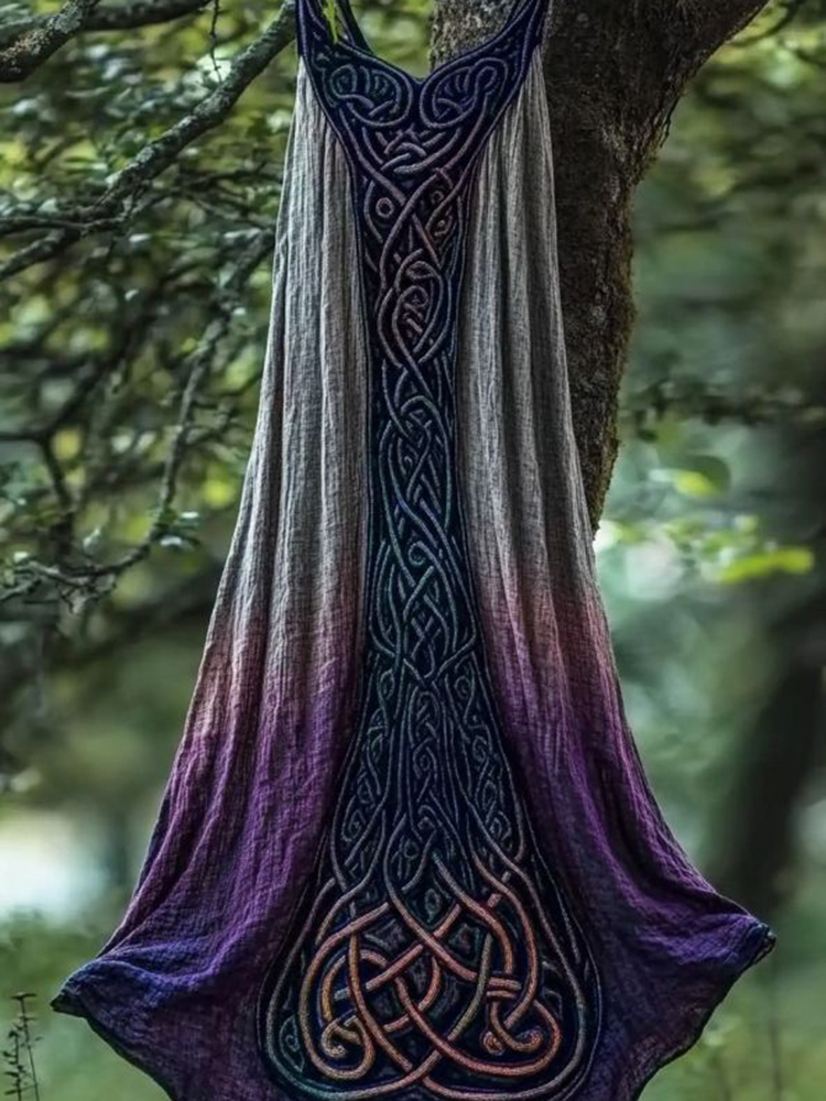 Vintage Viking Celtic Purple Gradient Midi Dress
