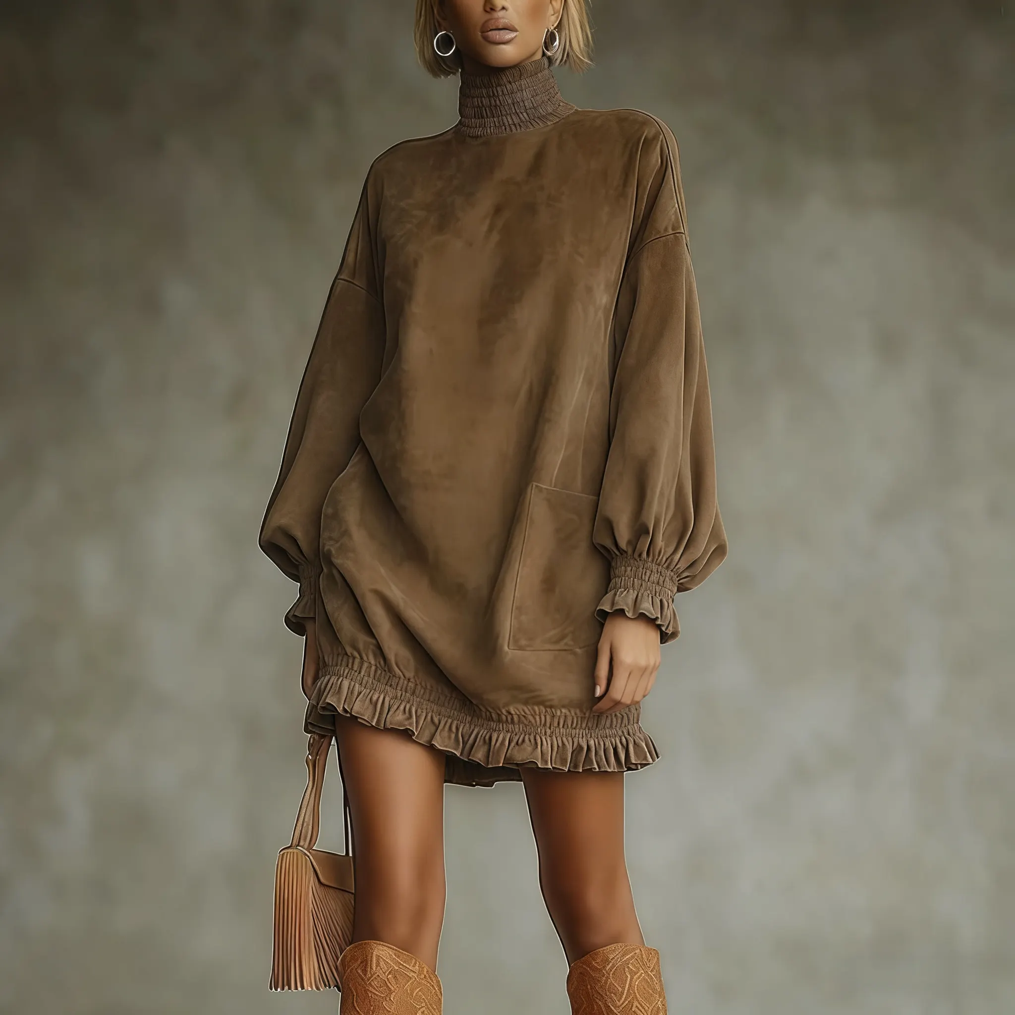 Women's Autumn And Winter New Western Retro Suede Dress