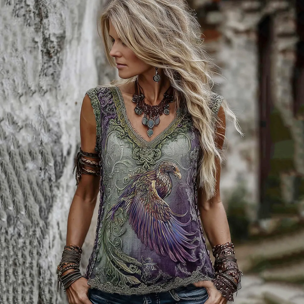 Women's Viking Celtic Phoenix Totem Gradient Tank Top