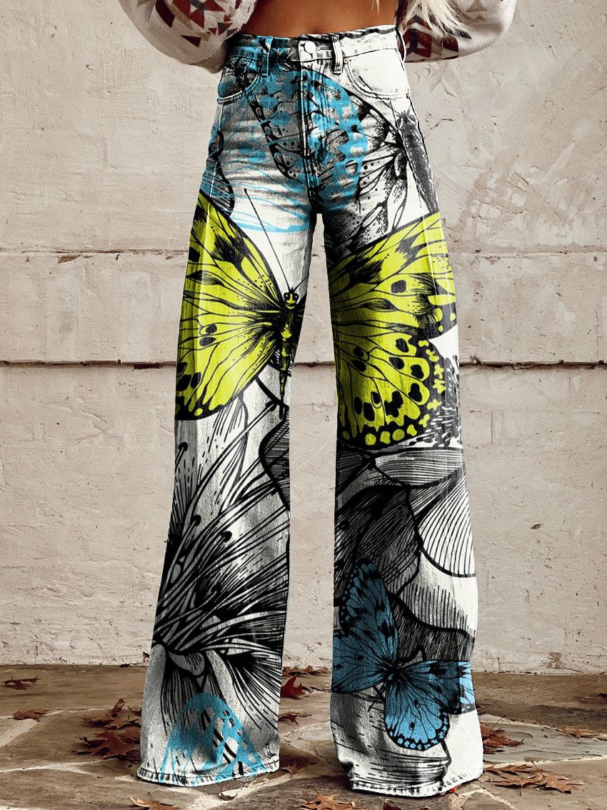 Colorful Beautiful Butterflies Women's Print Casual Wide-Leg Pants