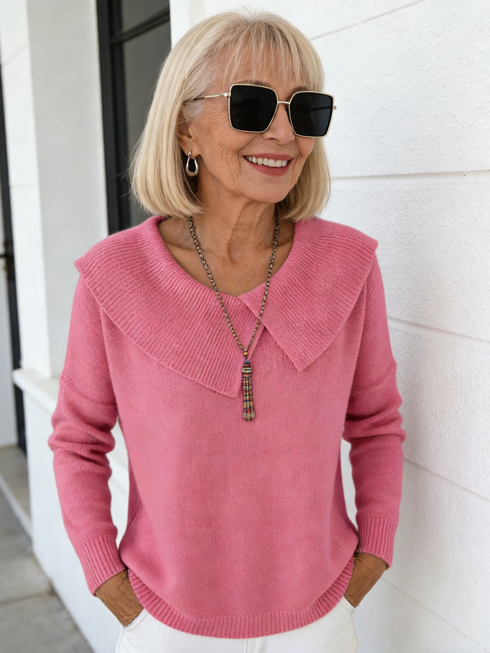Red Sailor-Collar Knit Sweater