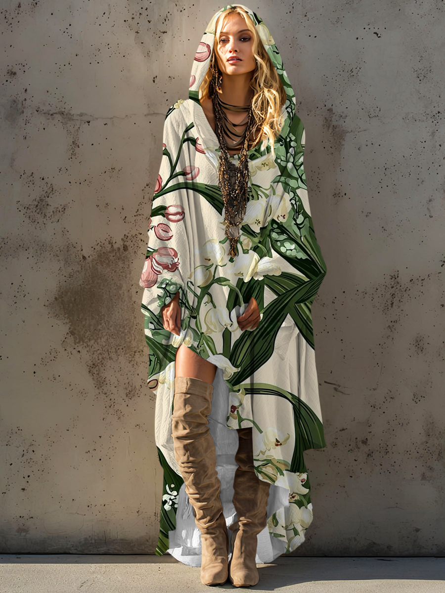Women's autumn and winter cotton robe hooded smock dress