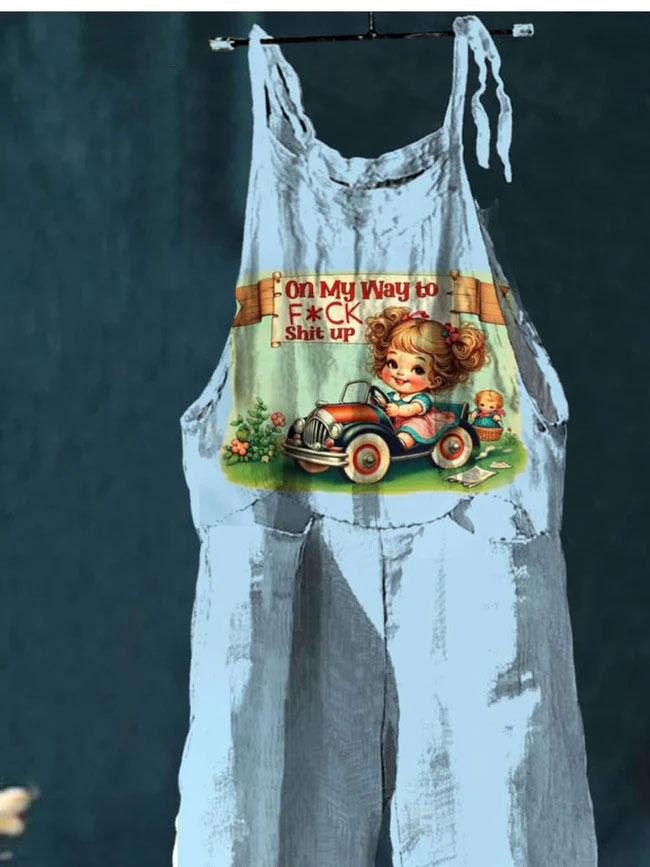 Funny Retro Art Print Colorful Art Casual Wide-Leg Jumpsuit
