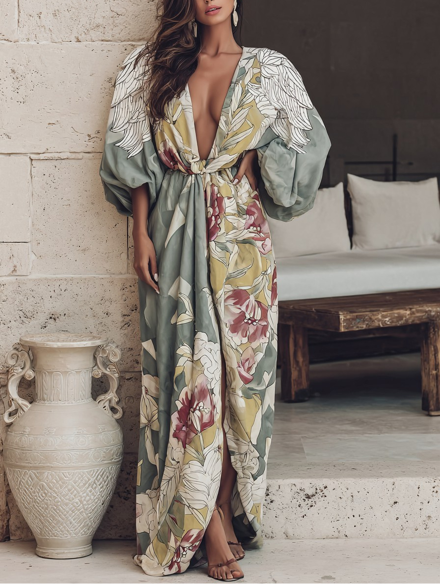 Elegant Vintage Printed Robe