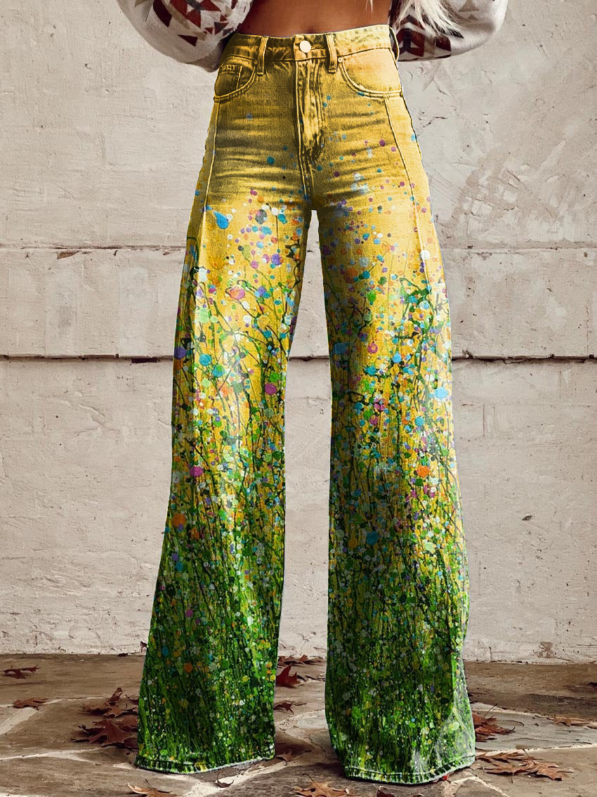 Floral Print Casual Wide-Leg Pants
