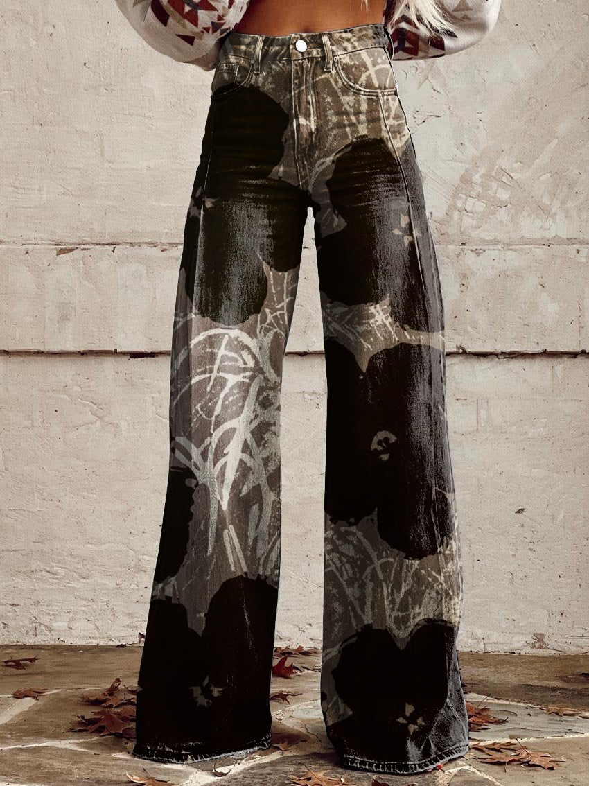 Vintage Floral Print Casual Wide-Leg Pants