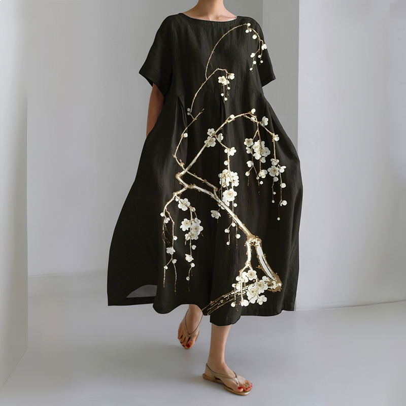 Japanese Art Painting Print Midi Dress