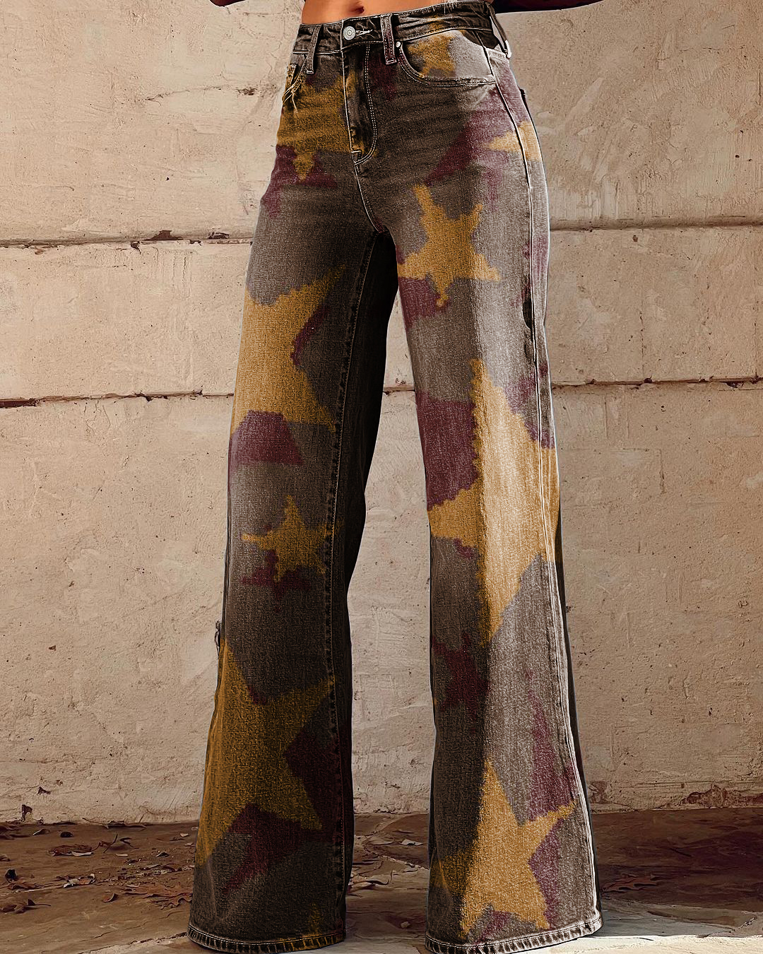 Retro Star Print Casual Wide-Leg Pants