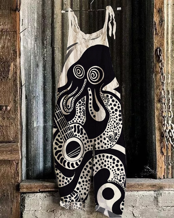 Japanese Octopus Music Art Print Casual Jumpsuit