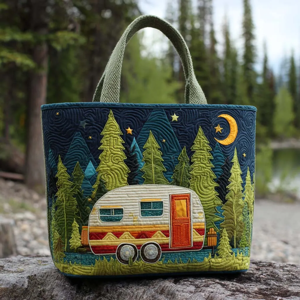 Camping Quilted Tote Bag