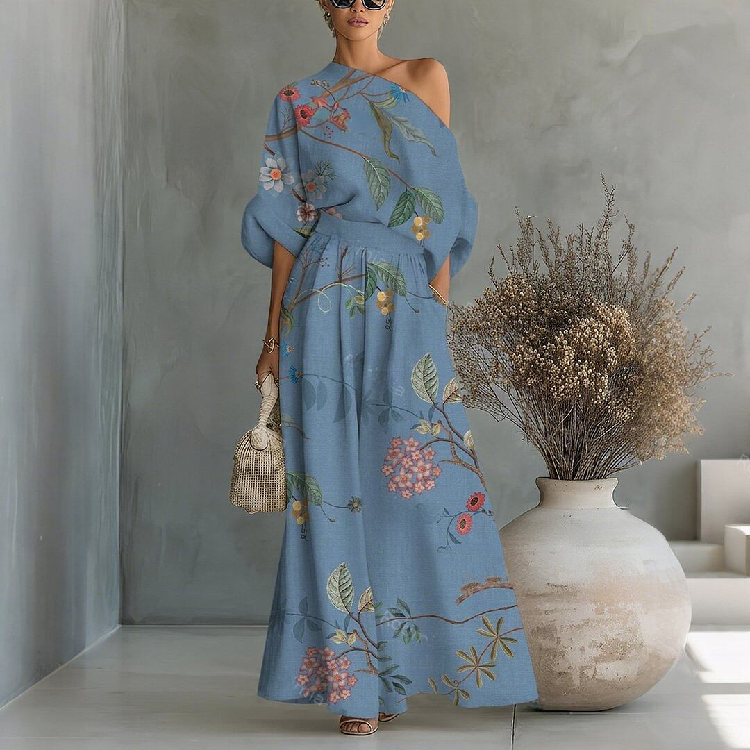 Two-piece Floral-Print Cropped Top& Pants Set