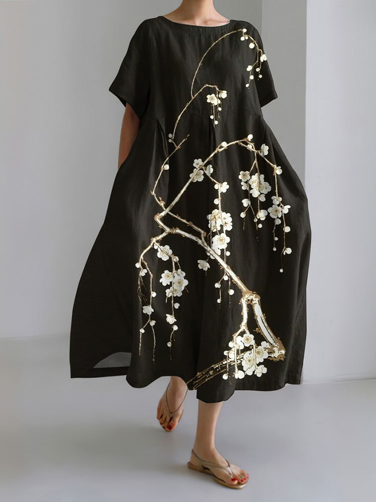 Japanese Art Painting Print Midi Dress