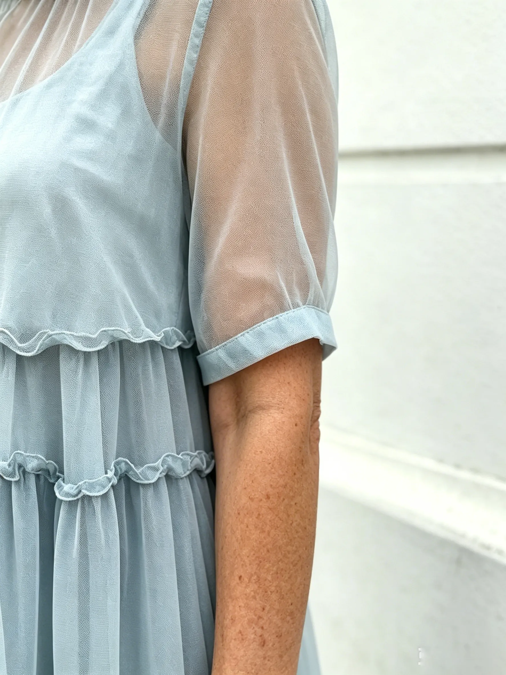 Light Blue Tiered Ruffle Midi Dress