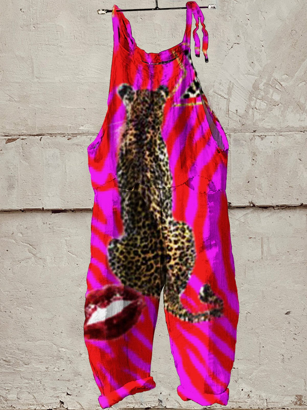 Leopard Art Print Casual Wide-Leg Jumpsuit