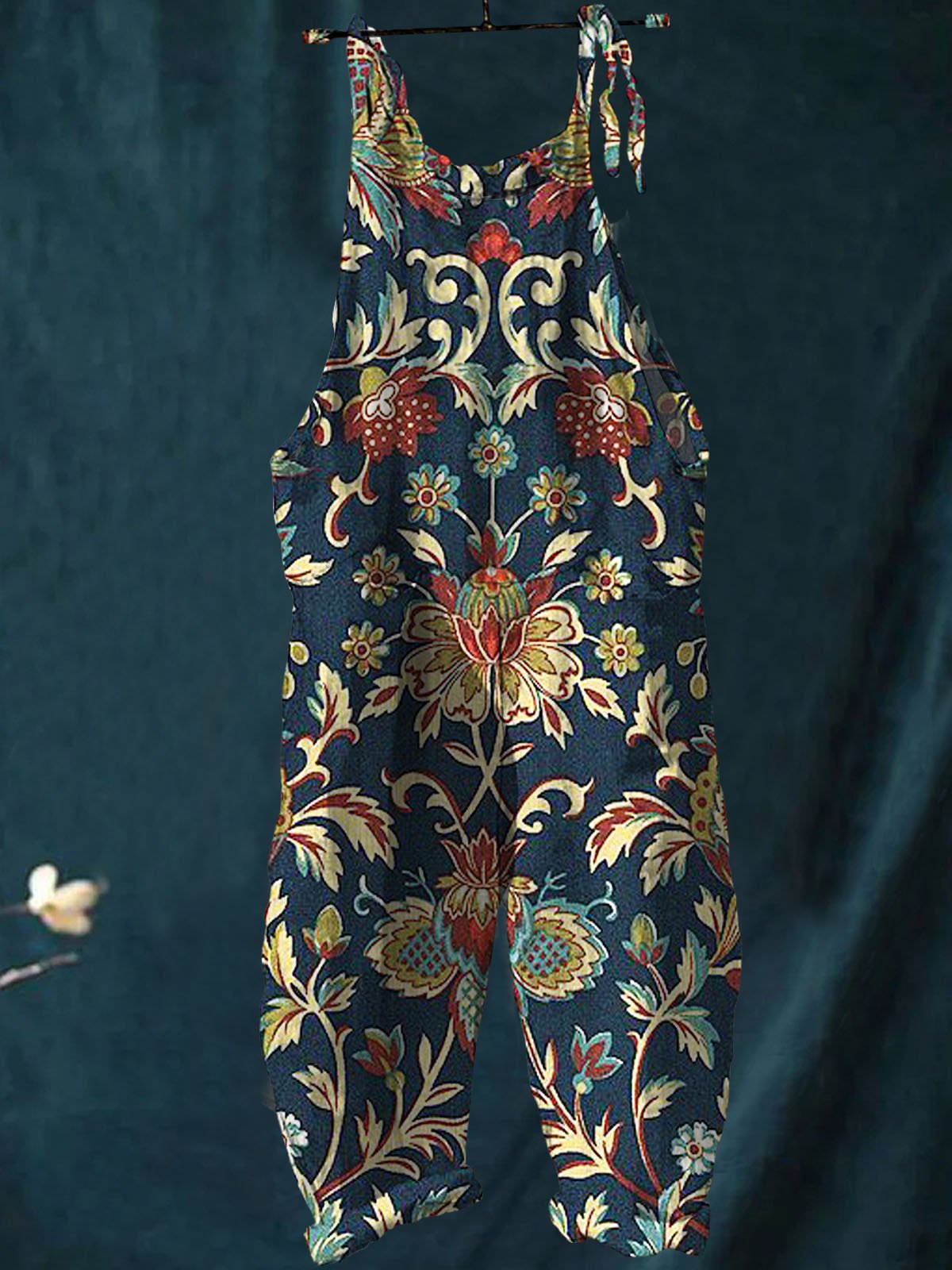 Vintage Lovely Floral Art Print Casual Wide-Leg Jumpsuit