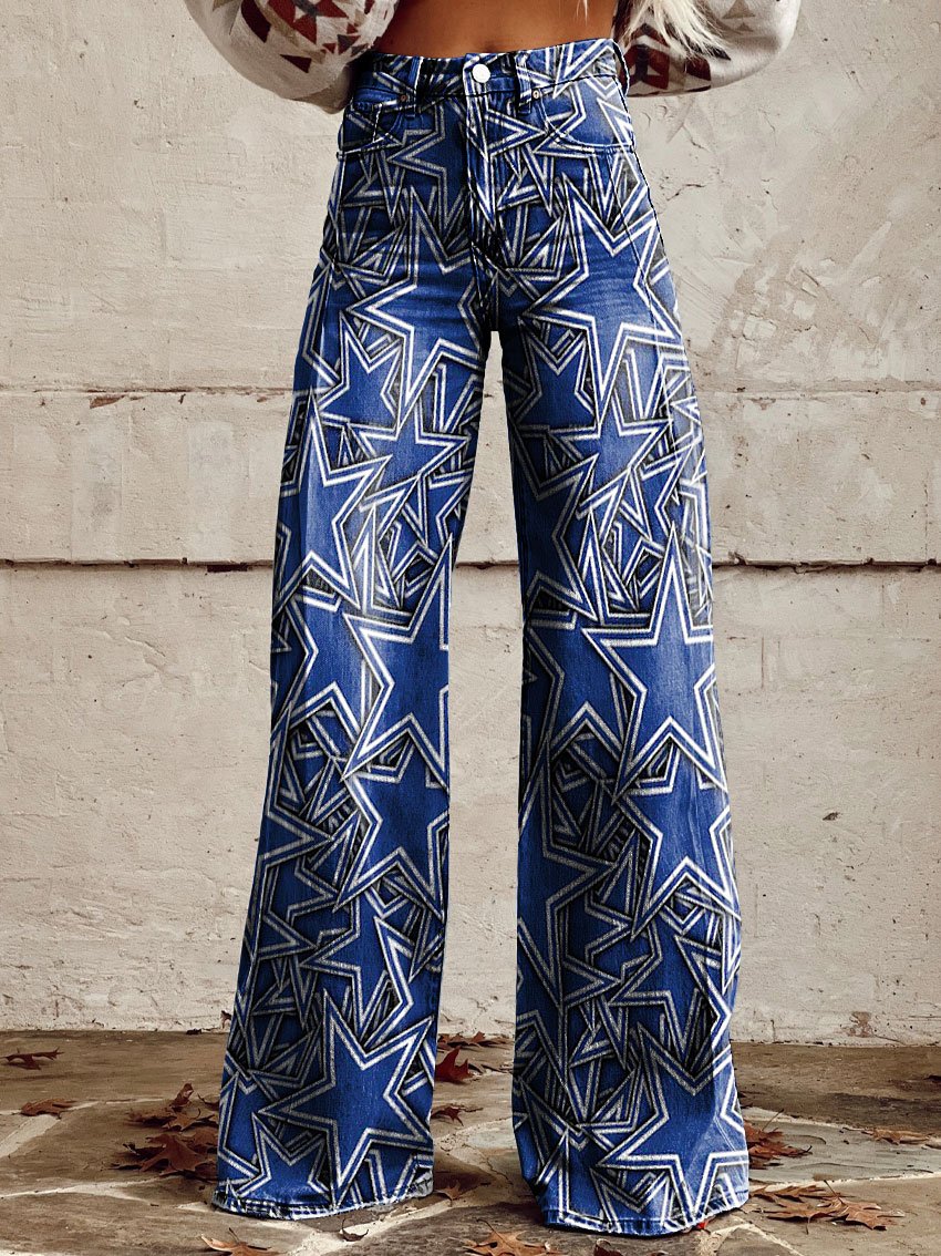 Vintage Western Cowboy Wild Print Casual Wide-Leg Pants