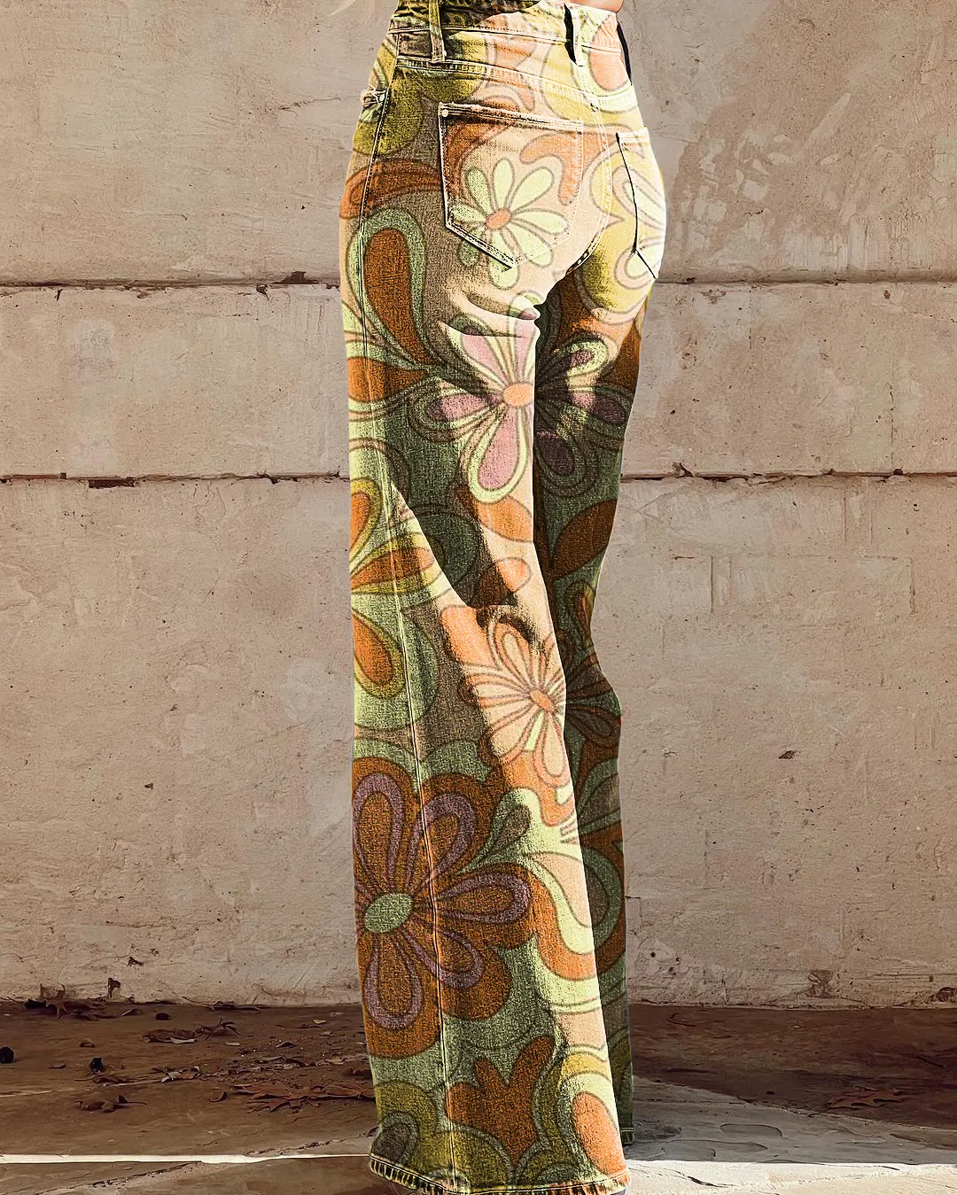 Vintage Floral Print Casual Wide-Leg Pants