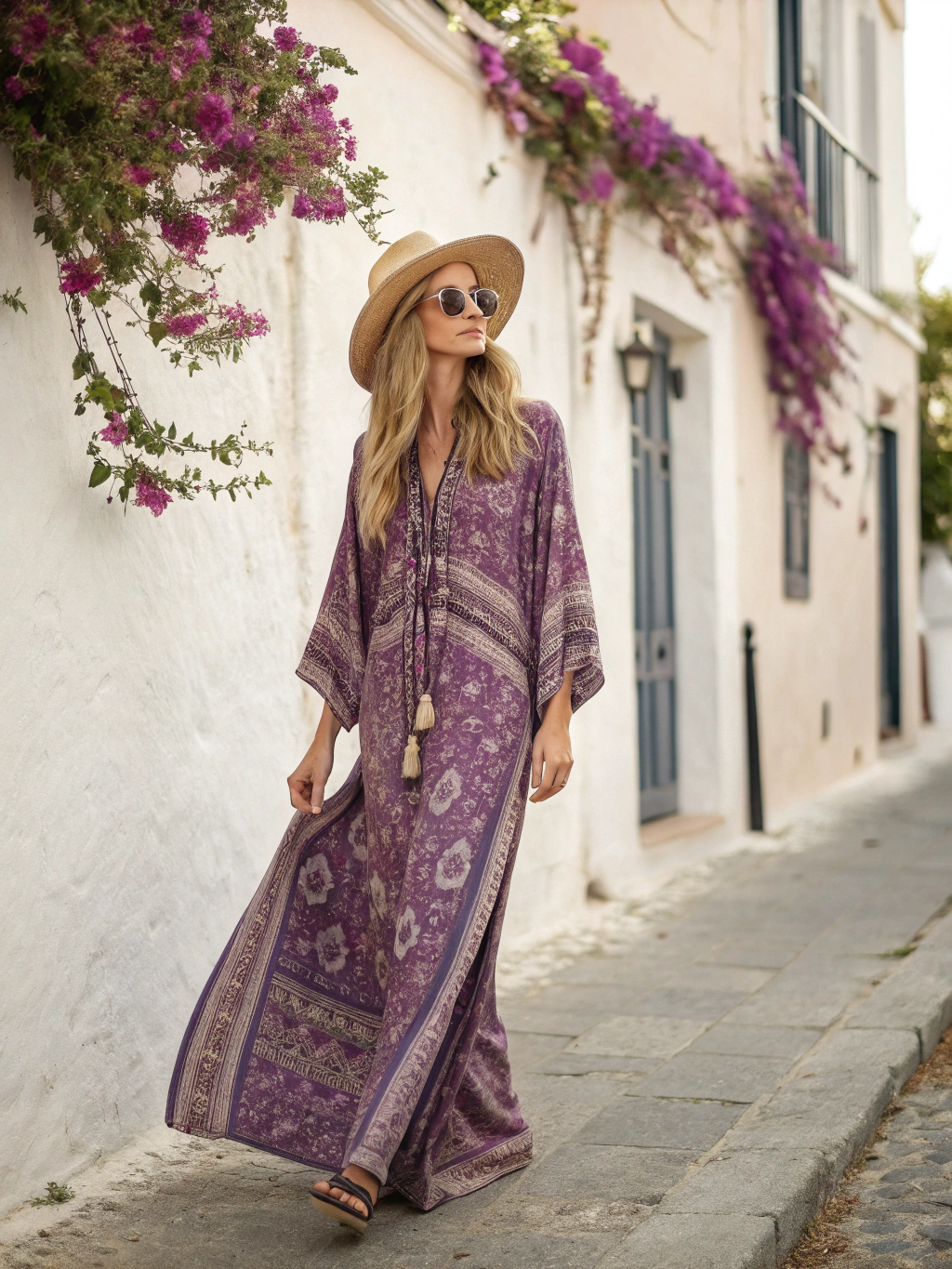Cotton & Linen Long Sleeve Kaftan Maxi Dress