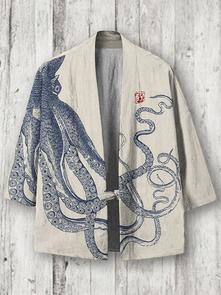 Vintage Octopus Japanese Art Blend Kimono Cardigan