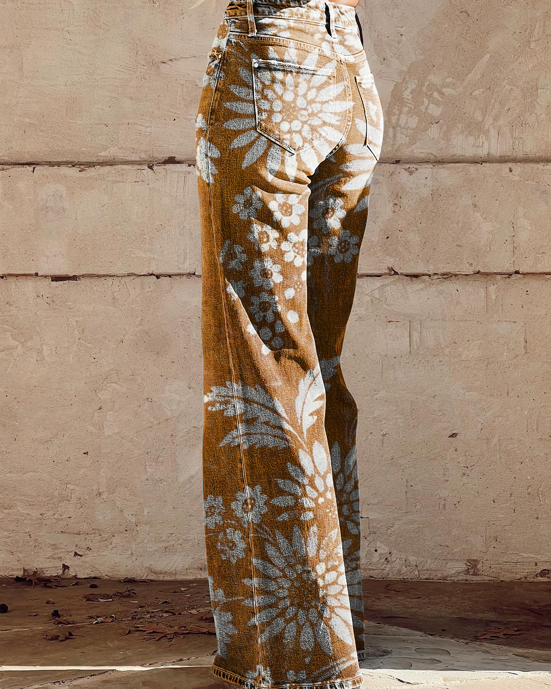 Vintage Floral Print Casual Wide-Leg Pants