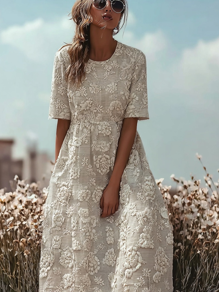 Elegant Floral Lace Embroidered Cozy Maxi Dress