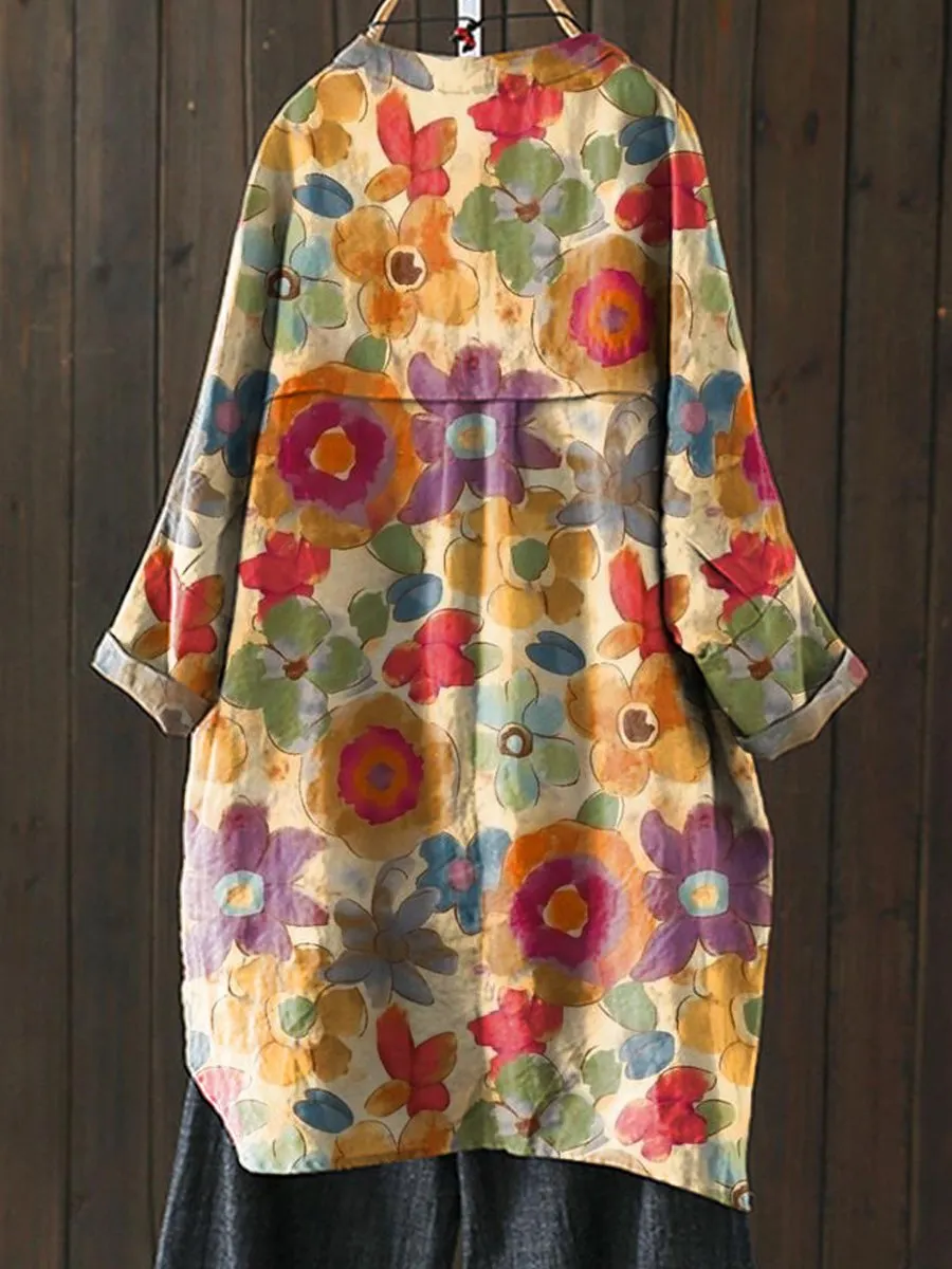 Colorful Hand-painted Floral Print Loose Casual Top Jacket