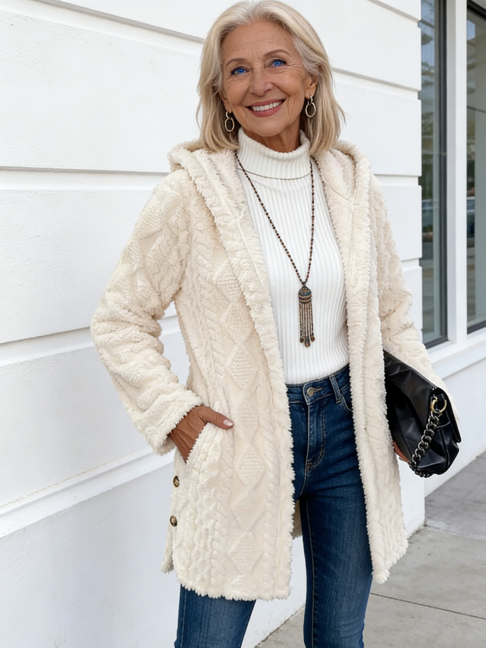 Cream Cable-Knit Hooded Cardigan