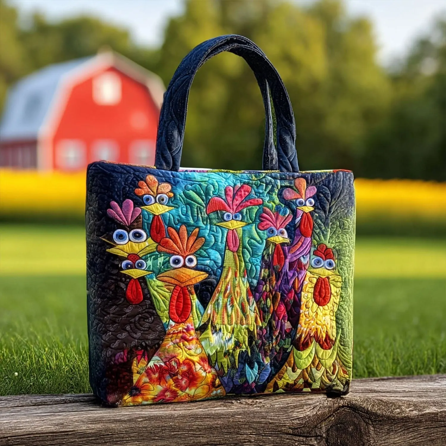 Whimsical Chickens Quilted Tote Bag