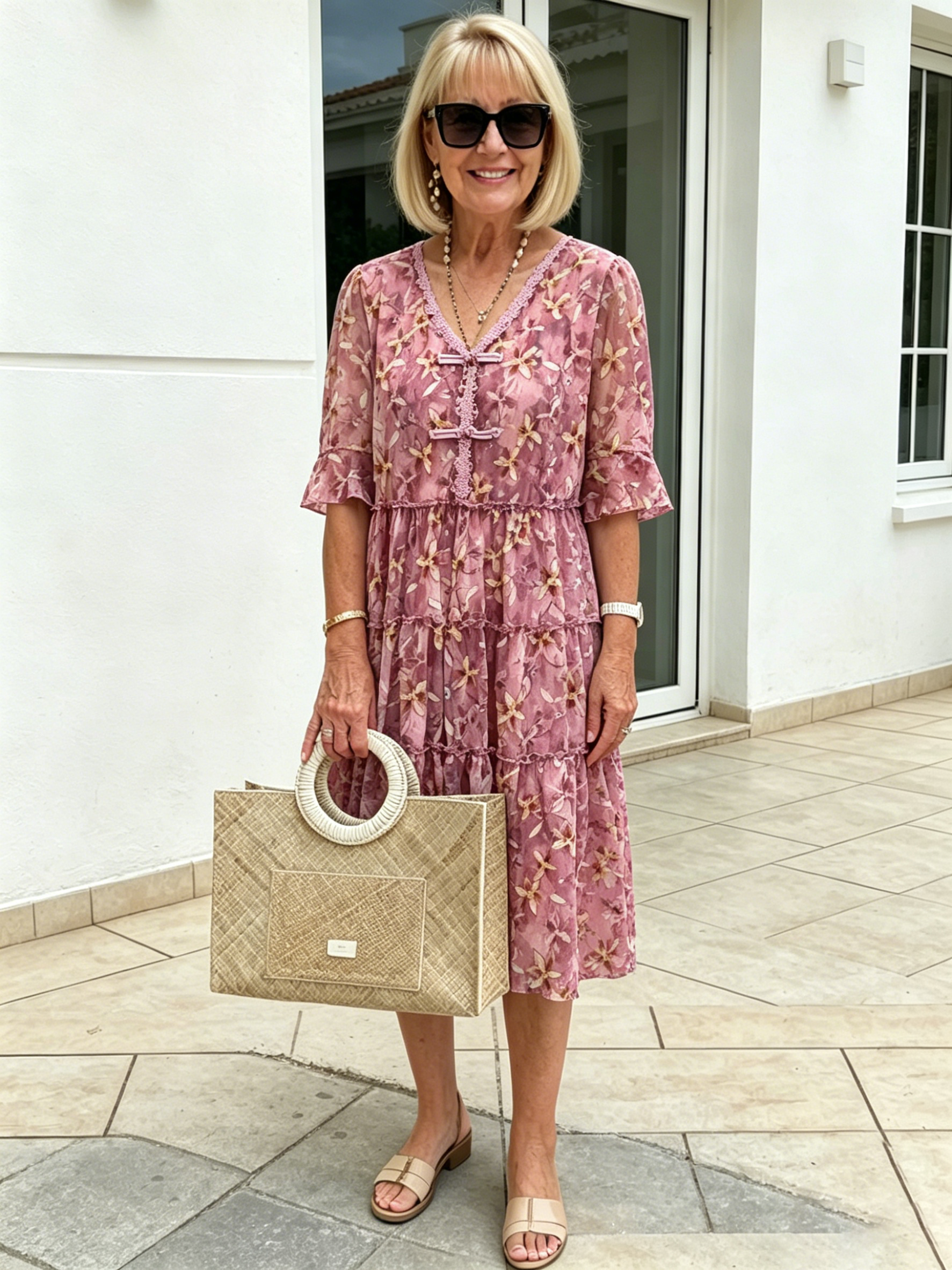 Green Floral Ruffle Midi Dress