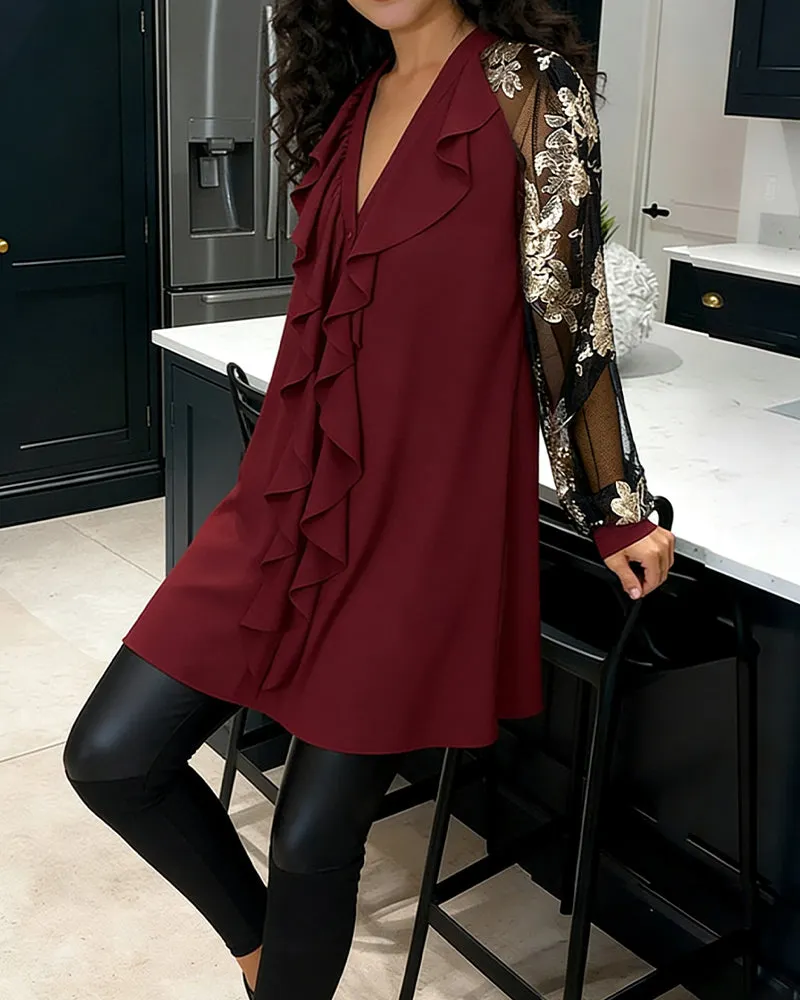 Fashionable Lotus Leaf Knit Loose Blouse