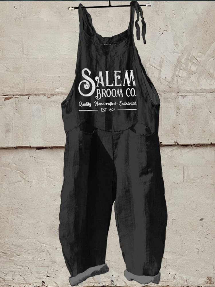 Salem Broom Co. Halloween Art Print Casual Wide-Leg Jumpsuit