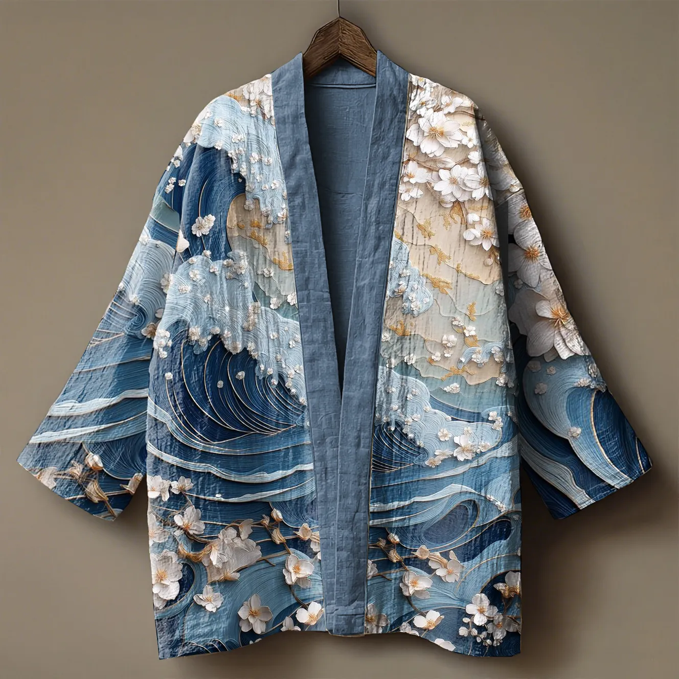 Japanese art embroidered printed linen cardigan kimono