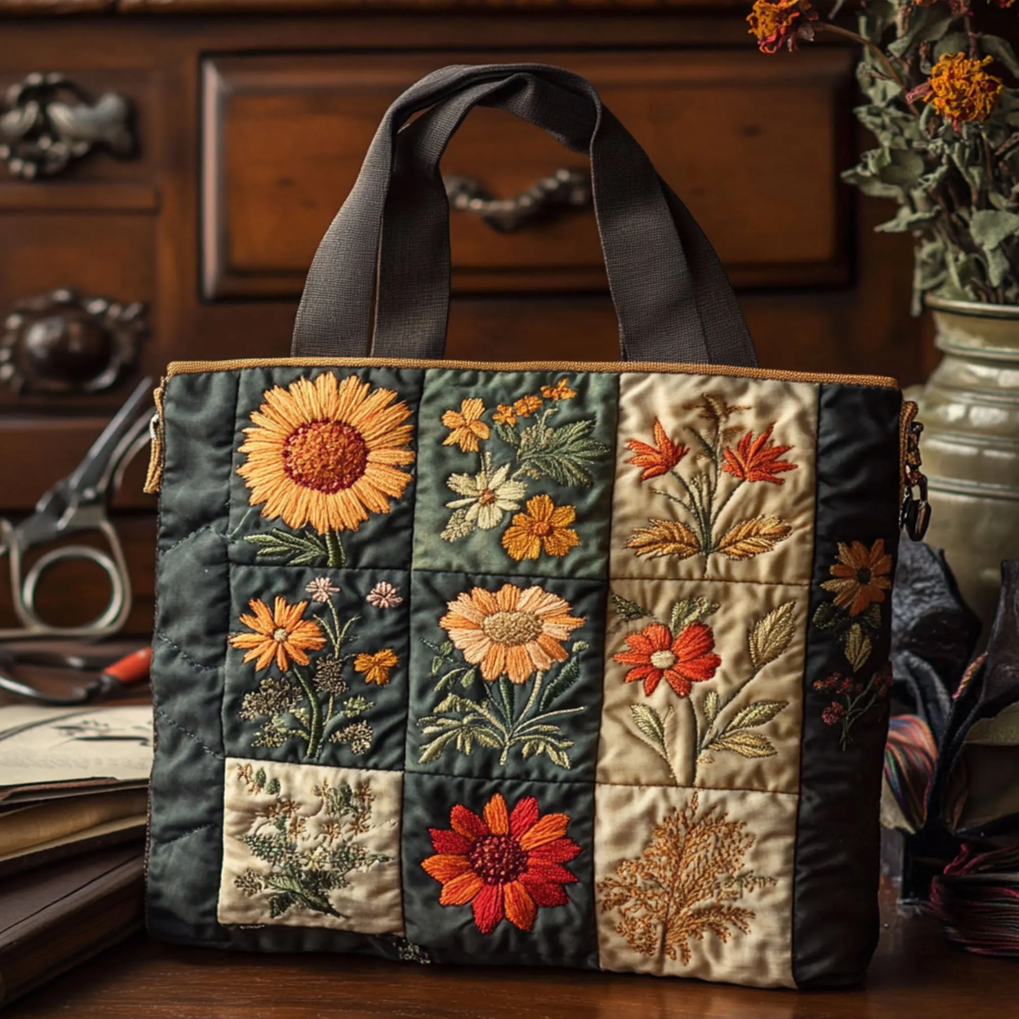 Flower Quilted Tote Bag