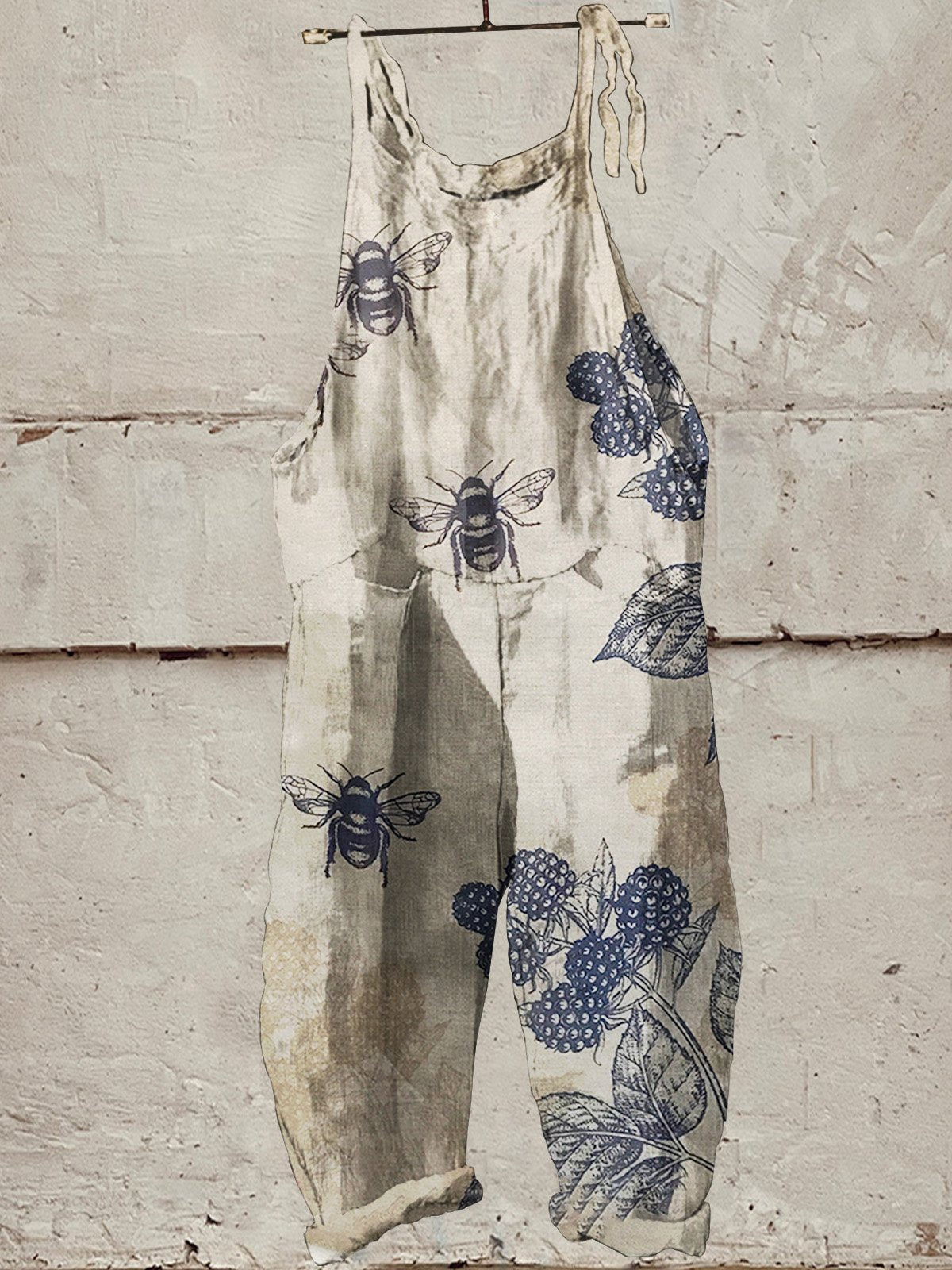 Bee Art Print Casual Wide-Leg Jumpsuit