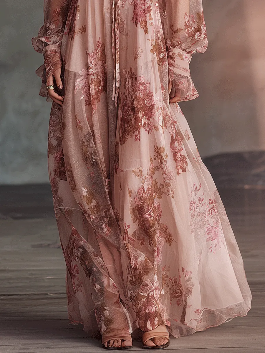 Bohemian Floral Chiffon Maxi Dress
