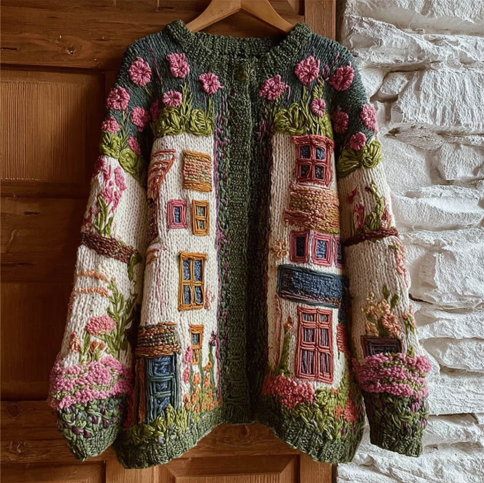 Bohemian Style Garden Pattern Design Women's Knitted Sweater Coat