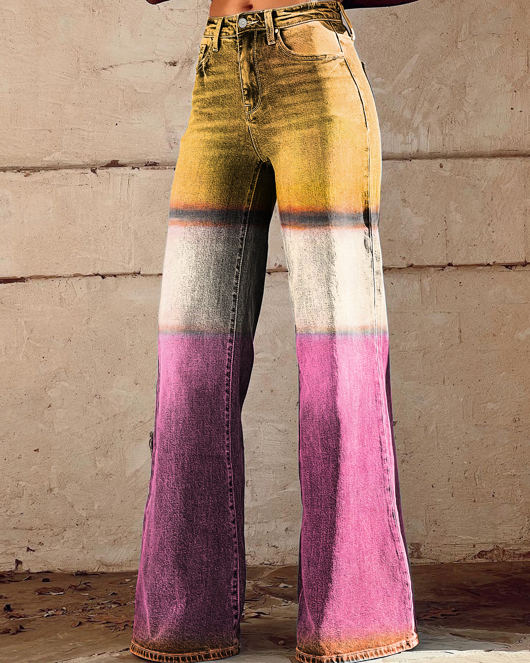 Vintage Abstract Art Print Wide-Leg Pants