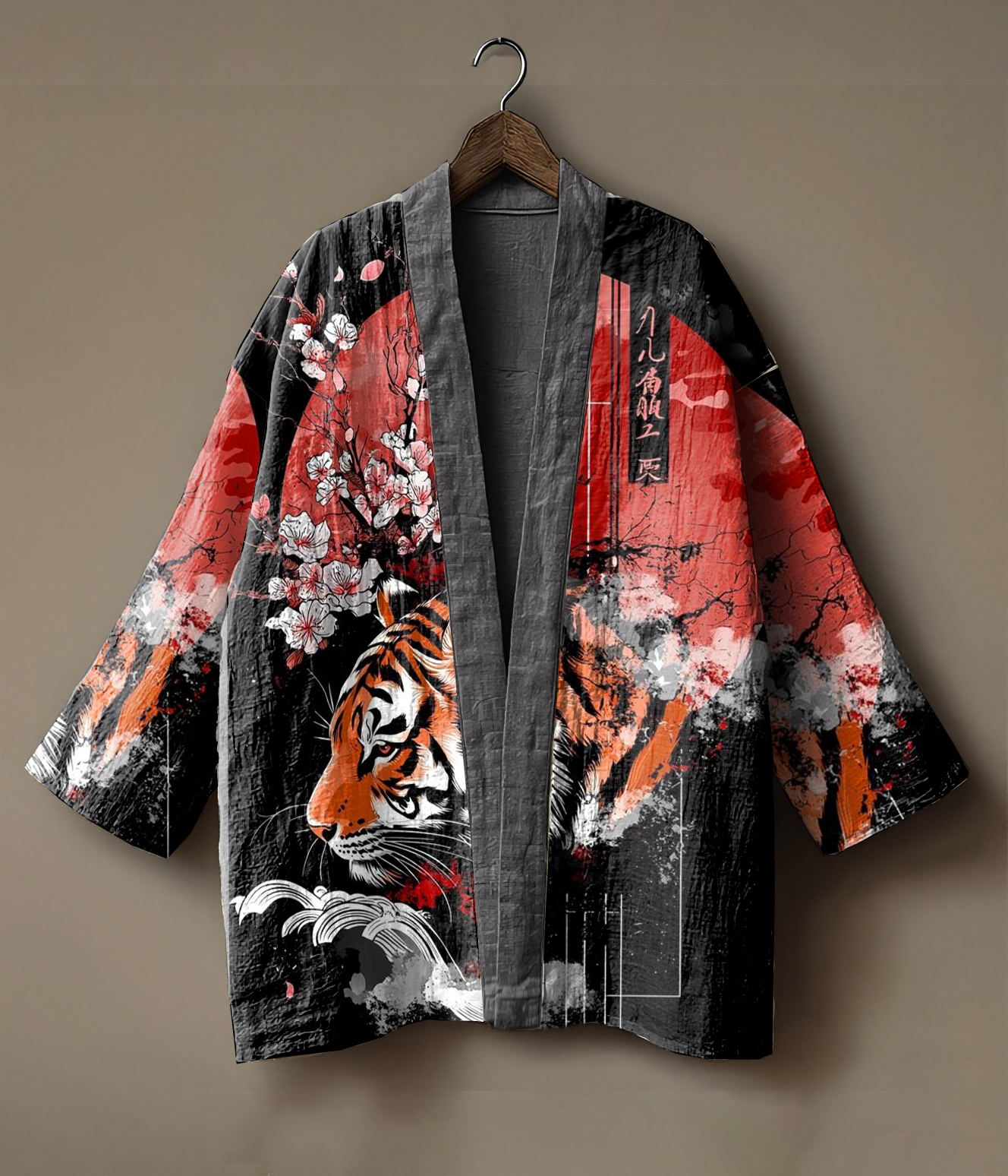 Japanese art-embroidered linen kimono cardigan