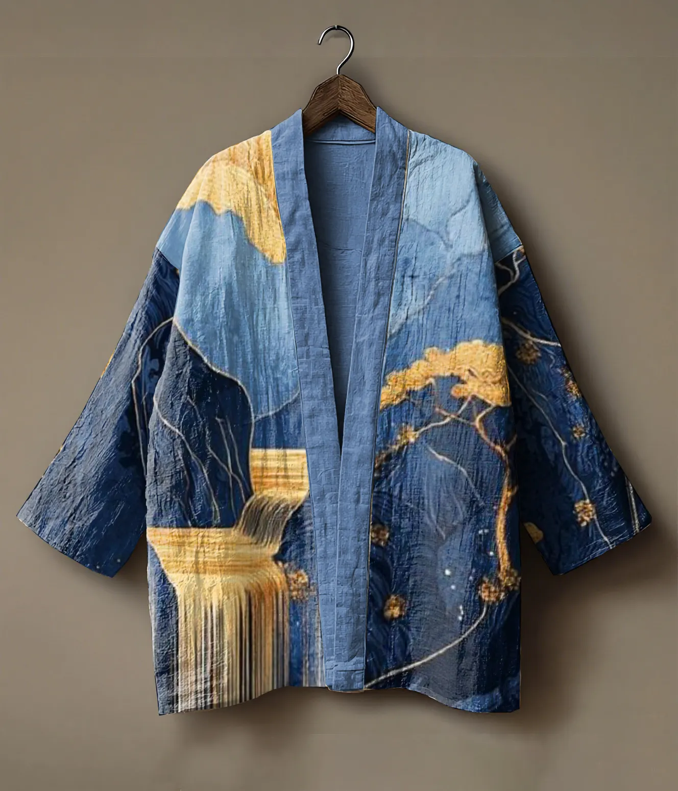 Abstract print embroidered linen cardigan kimono