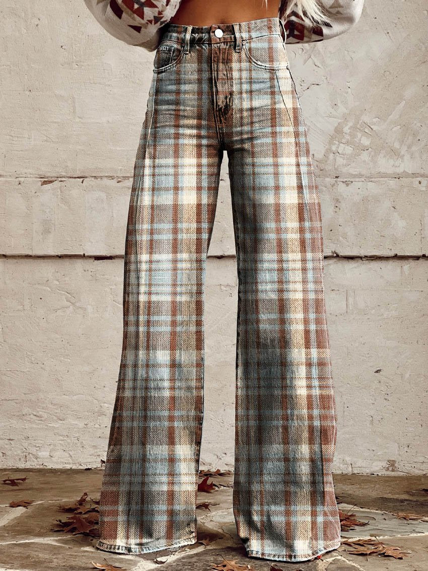 Tartan Casual Wide-Leg Pants