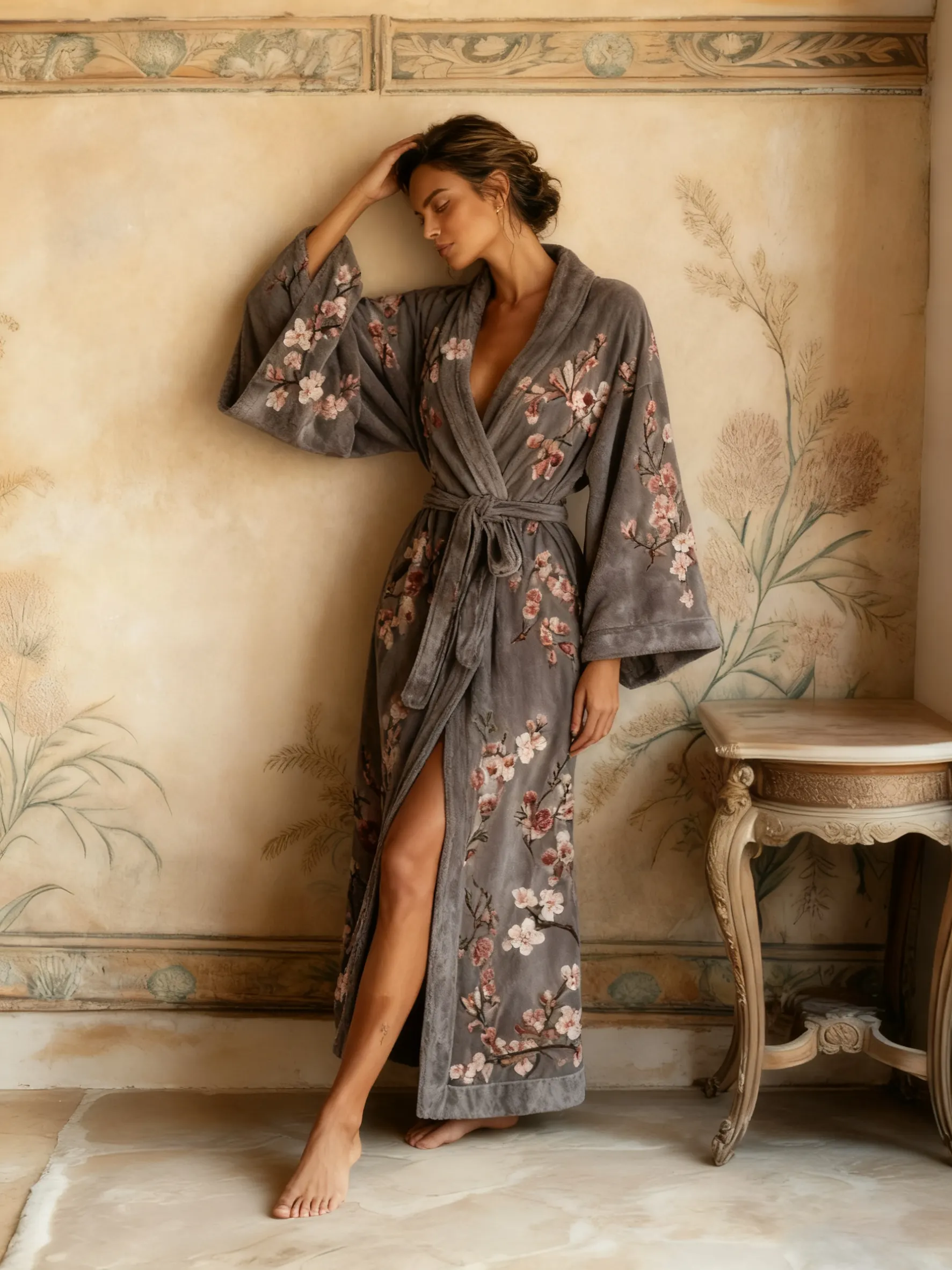 Women's Autumn and Winter Cotton Velvet Blended Robe (With Belt)